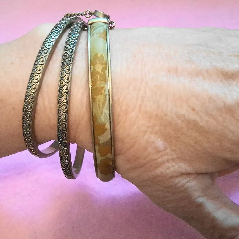 Monet Gold-Tone and Tan Floral Bangle Set - Picture 6 of 8